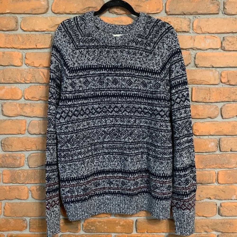 Haggar‎ Fair Isle Sweater Mens Large Black White Knit Crew Neck Pullover Pattern